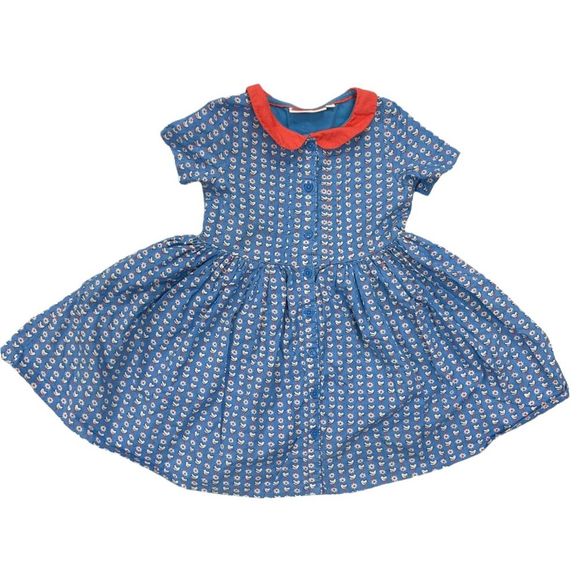 Mini Boden Blue Dress with Coral Collar - Picture 7 of 8